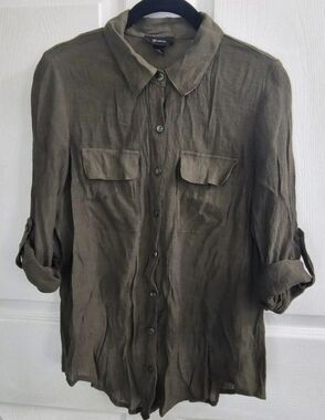 B Wear Women's Army Green Button Up Shirt Medium